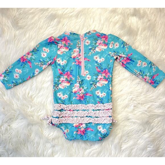 Ruffle Butts Toddler Baby Girl Swimsuit 18-24M Floral Long Sleeve UPF 50+ Swim - Picture 1 of 7